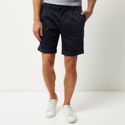 Blue sateen slim fit shorts